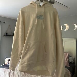 “Feeling my feelings” light blue print, cream sweatshirt